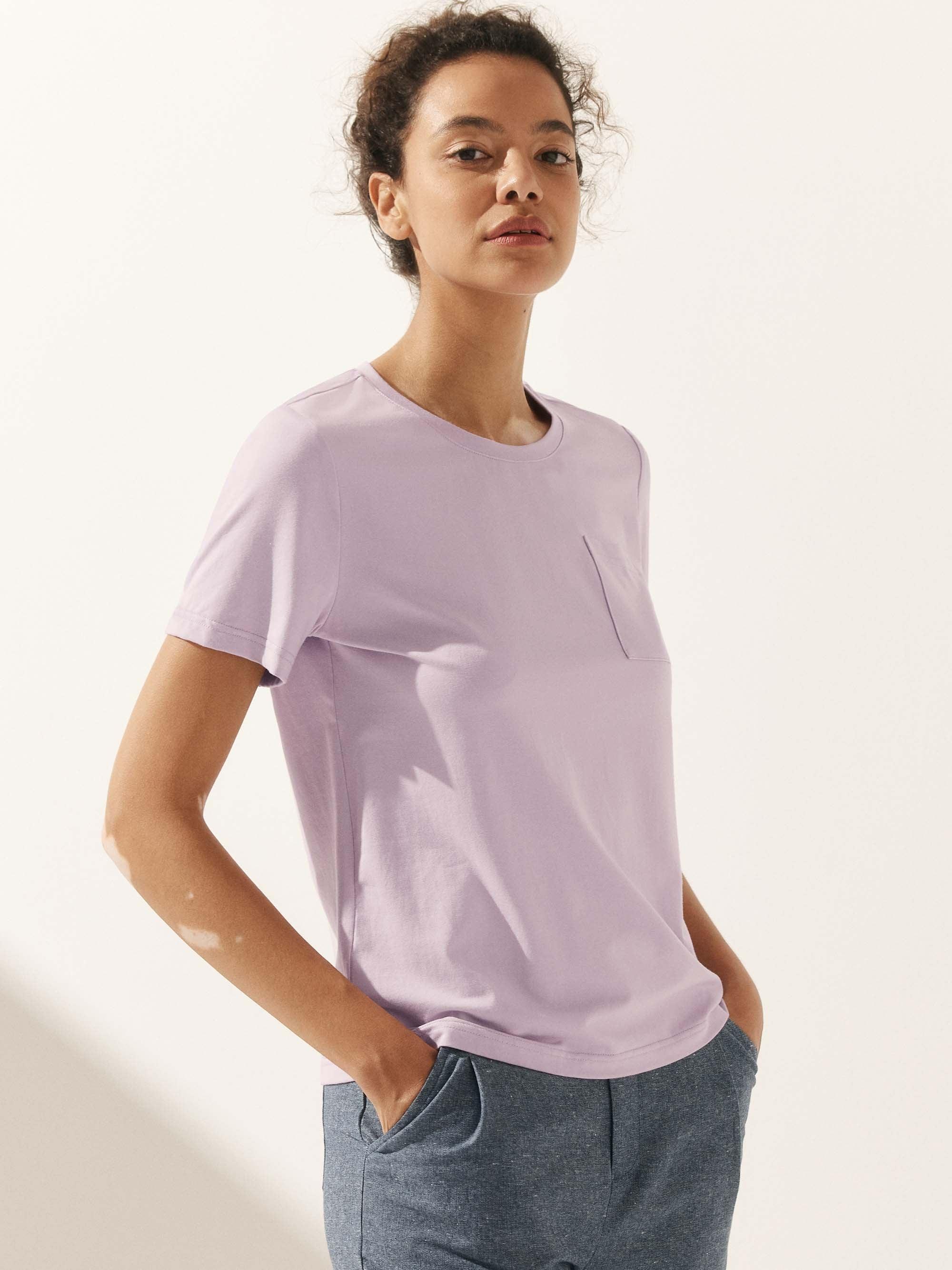 Stretch-Knit Bamboo Classic Basic Tee BELLE - Lavender / Crew Neck / S - TOPS-Bamboo Tees