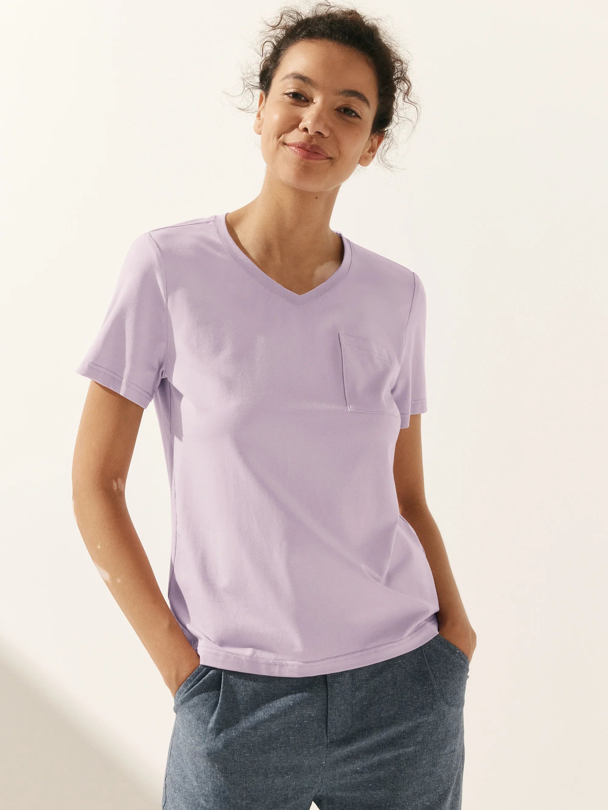 Stretch-Knit Bamboo Classic Basic Tee BELLE - Lavender / V-Neck / S - TOPS-Bamboo Tees