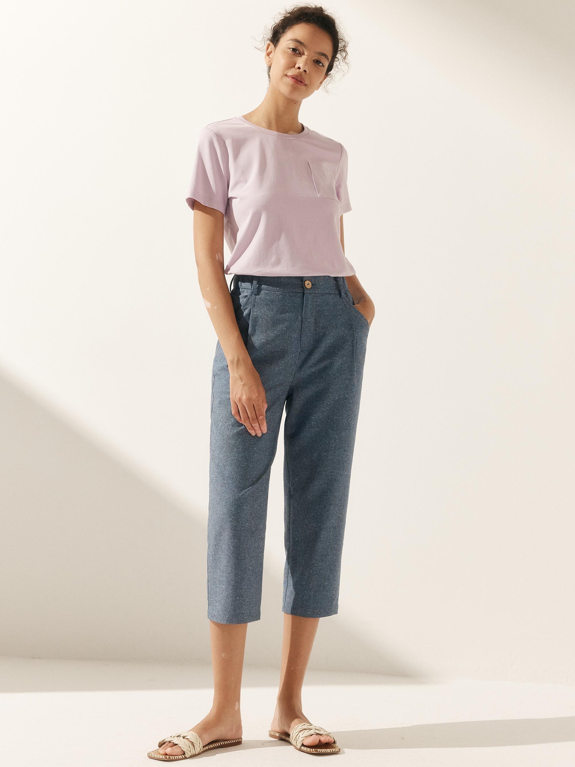 Linen Easy Elastic Waist Pants - BOTTOMS-Linen