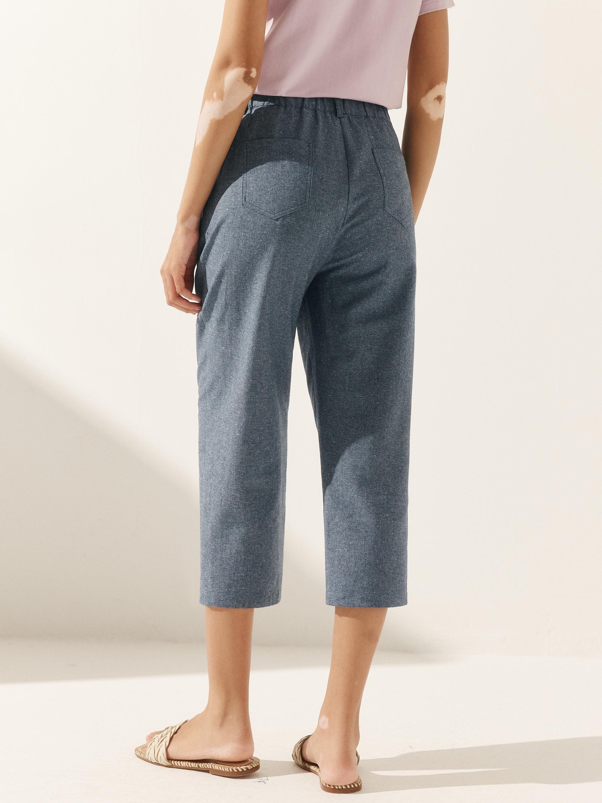 Linen Easy Elastic Waist Pants - BOTTOMS-Linen