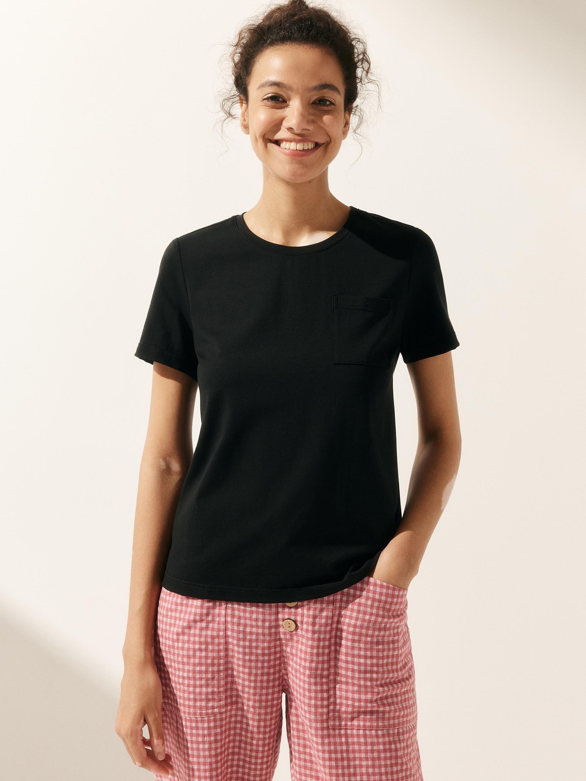 Stretch-Knit Bamboo Classic Basic Tee BELLE - Charcoal Black / Crew Neck / S - TOPS-Bamboo Tees