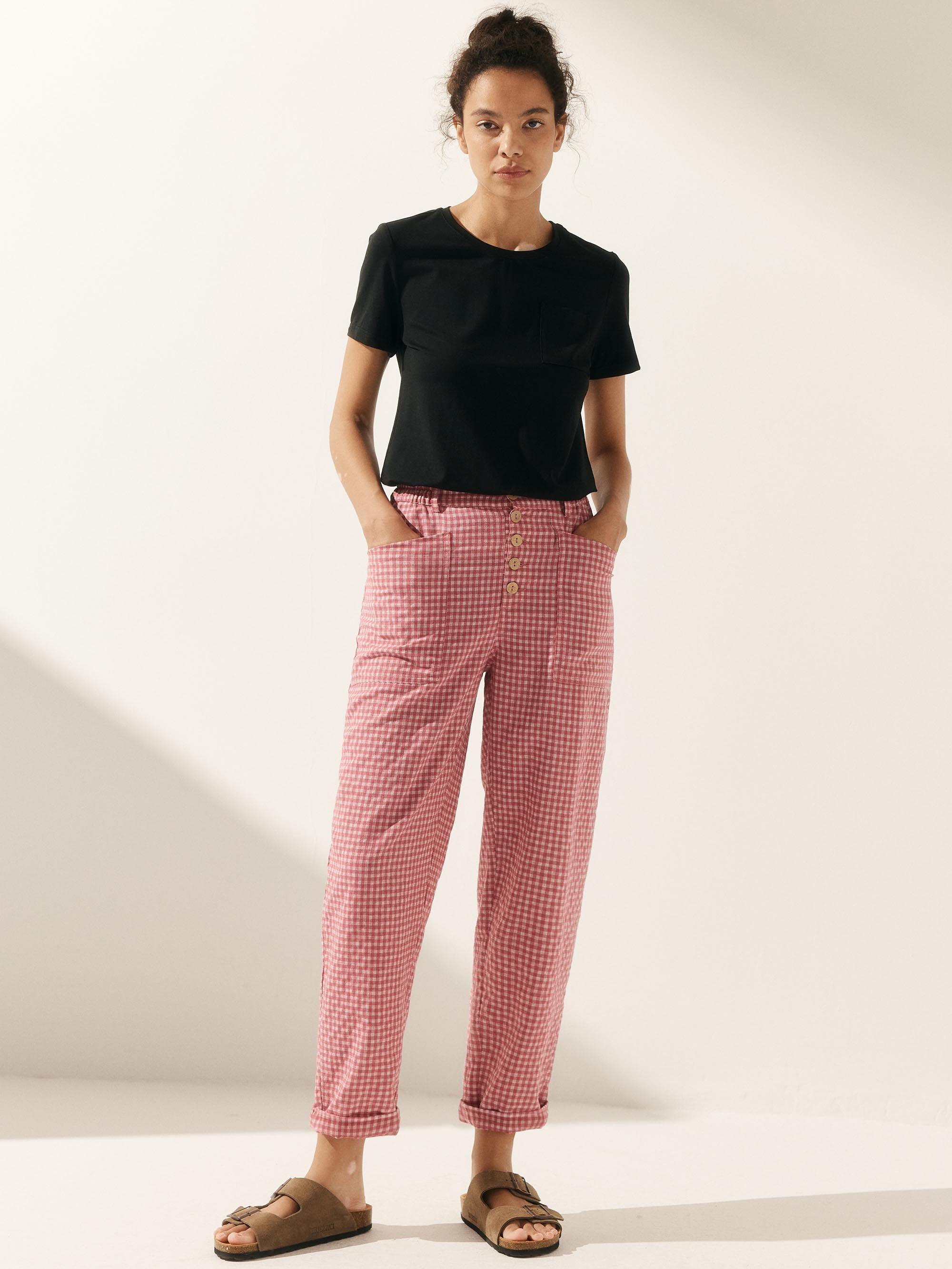 HEIDI Linen Simple Button Fly Trousers - BOTTOMS-Linen Pants