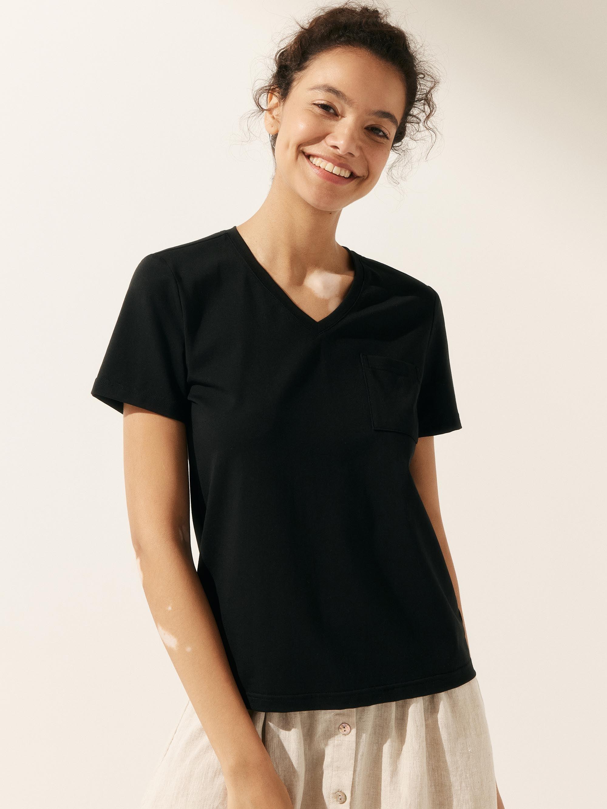 Stretch-Knit Bamboo Classic Basic Tee BELLE - Charcoal Black / V-Neck / S - TOPS-Bamboo Tees