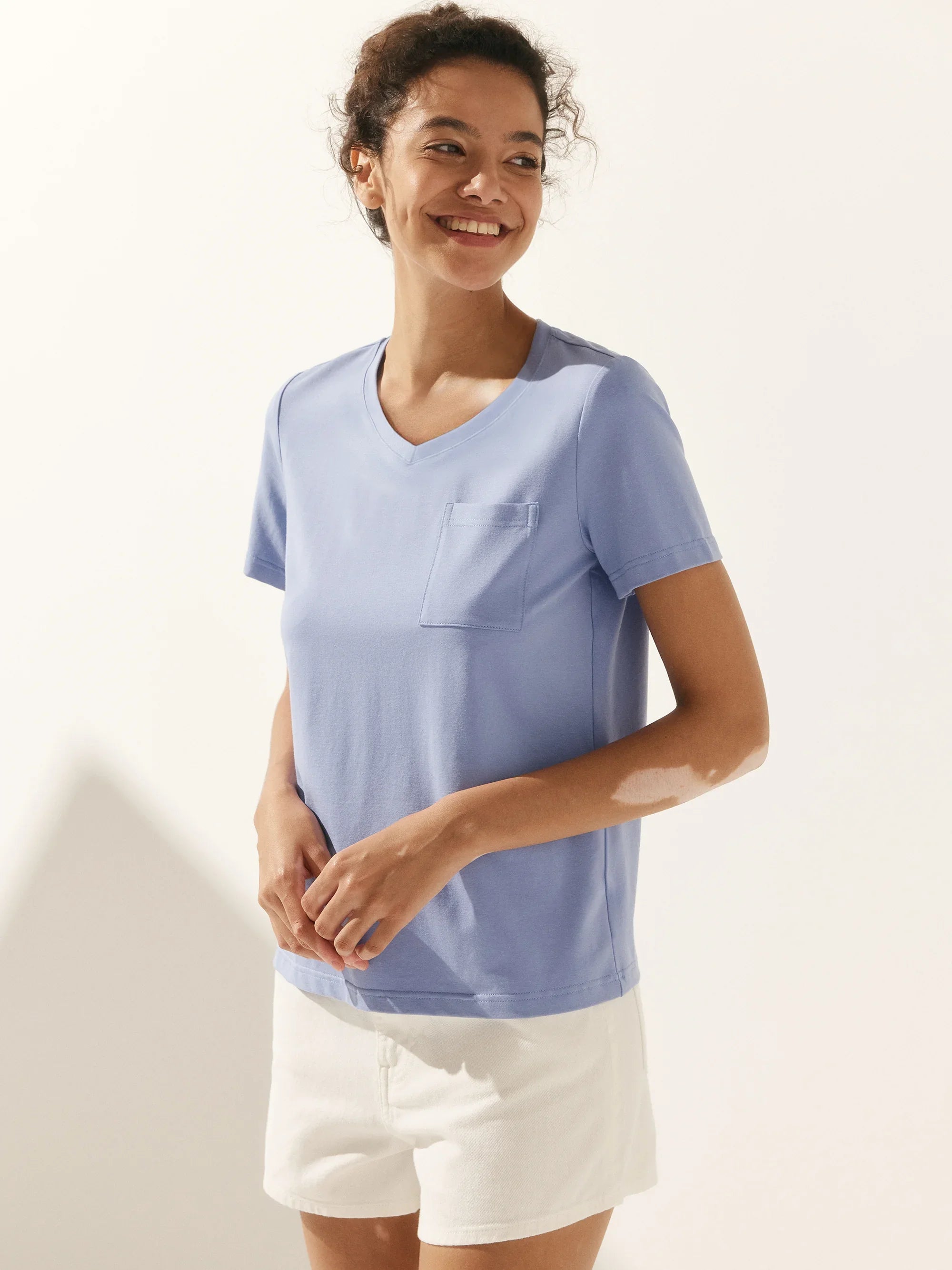 Stretch-Knit Bamboo Classic Basic Tee BELLE - Periwinkle / V-Neck / S - TOPS-Bamboo Tees