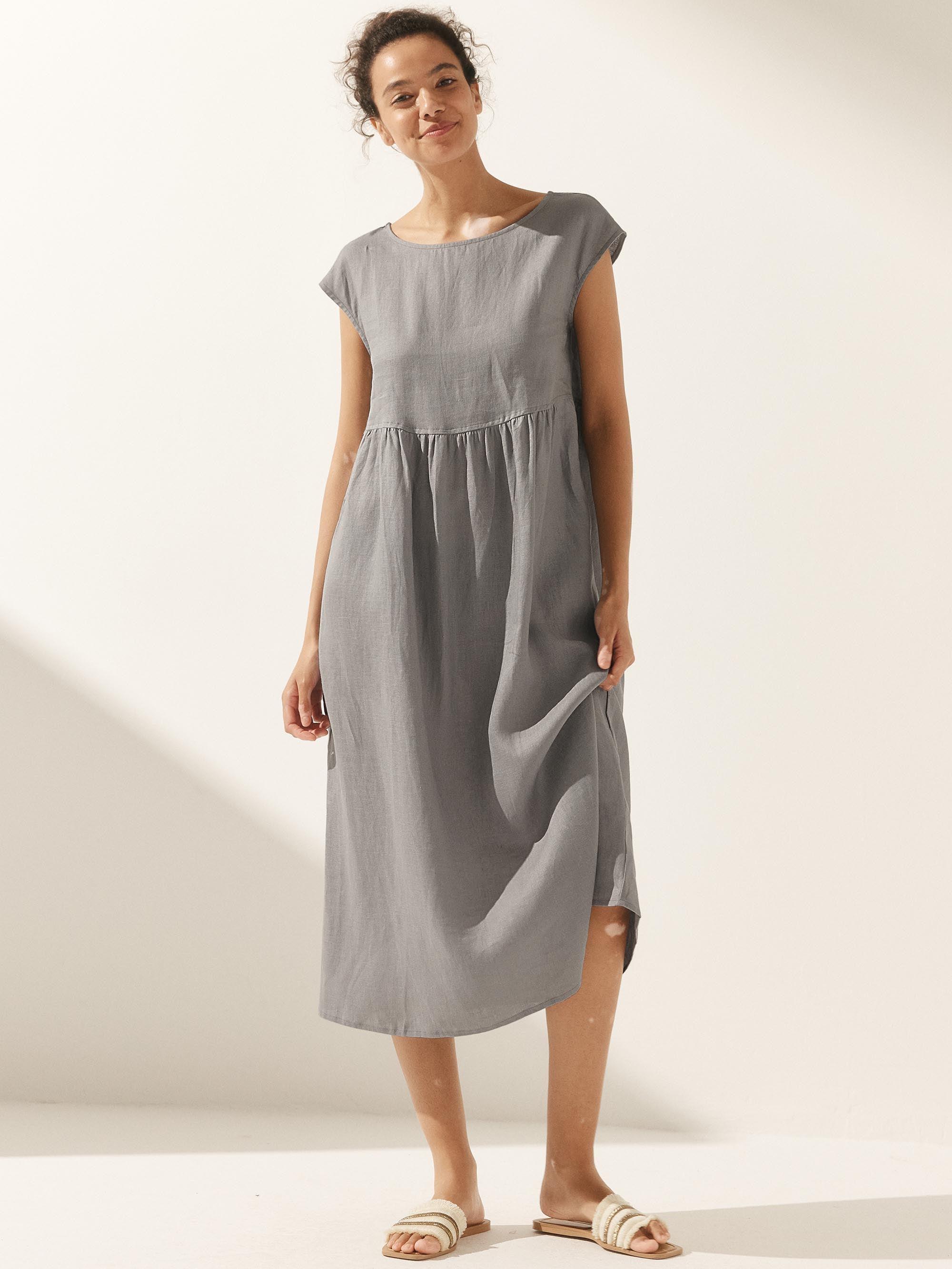 100% Linen Cap Sleeve Washed Maxi Dress JOAN - DRESSES-Linen