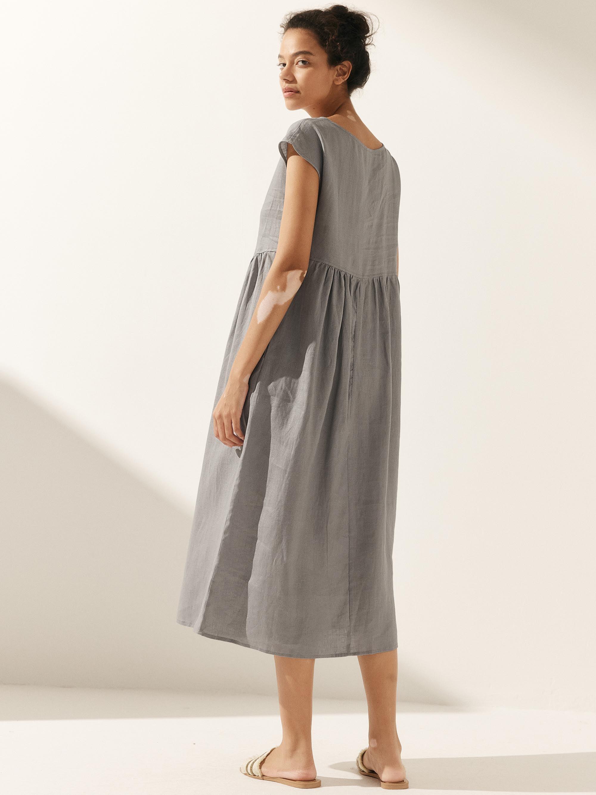 100% Linen Cap Sleeve Washed Maxi Dress JOAN - DRESSES-Linen