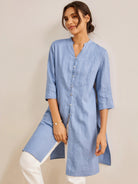 100% Linen Hand Button Long Top DILLON - TOPS-Linen Down Shirts