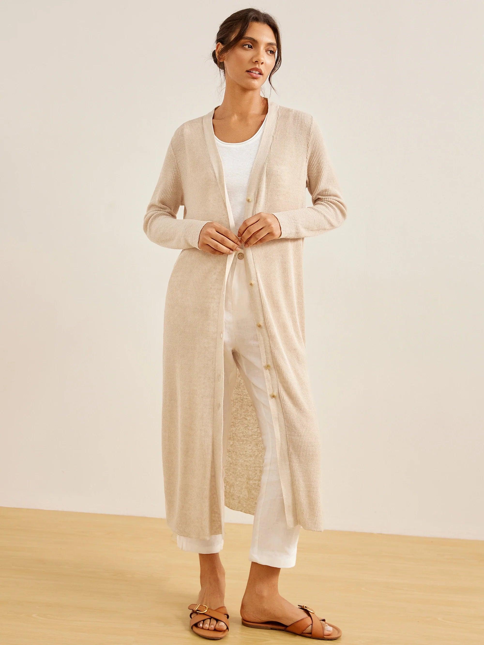 100% Linen Longline Cardigan - TOPS-Linen Jackets