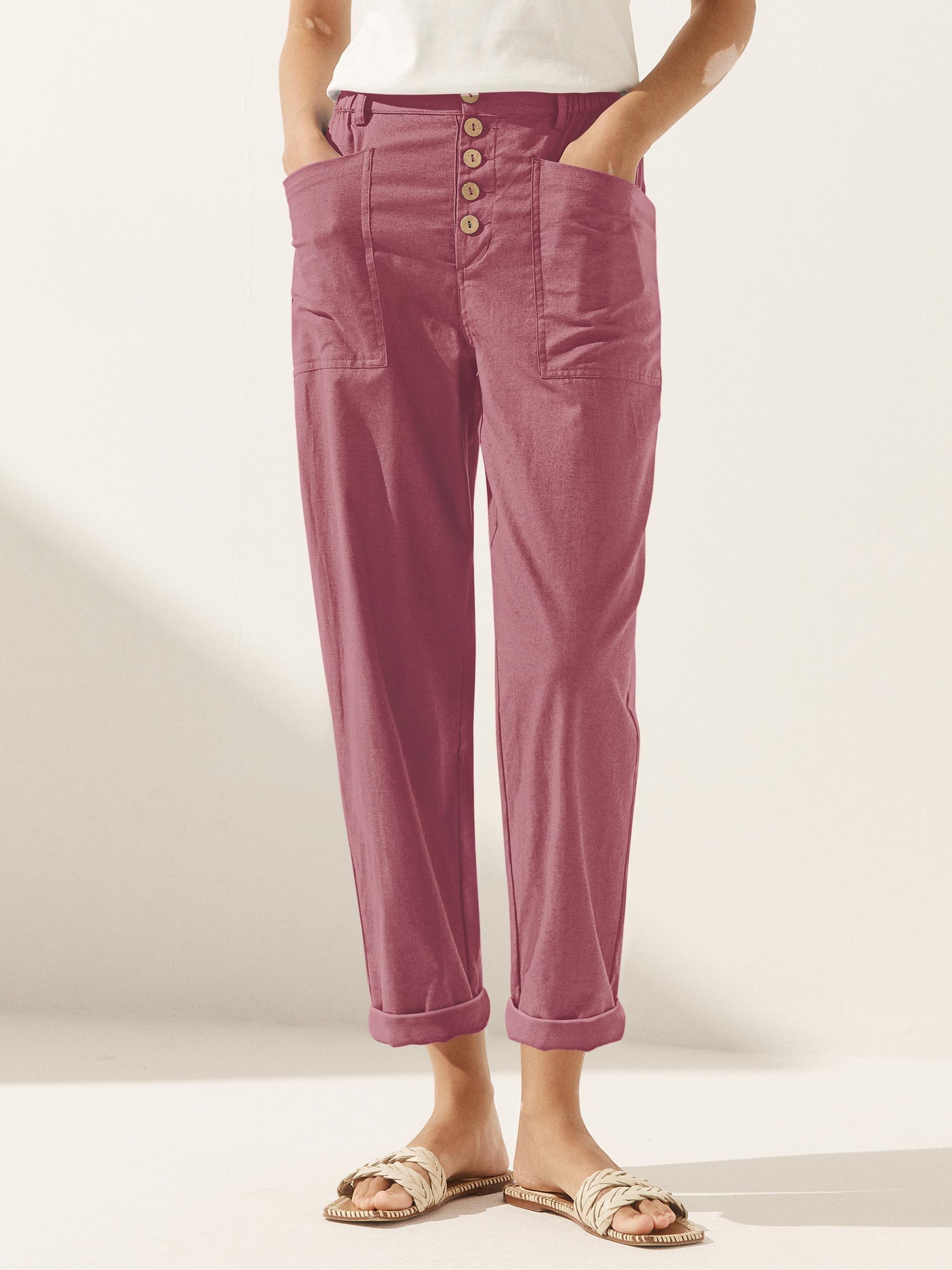 Linen Simple Button Fly Trousers HEIDI - BOTTOMS-Linen Pants
