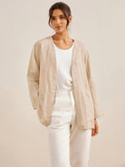 100% Linen Kimono Blazer GREER - Natural Melange / S - TOPS-Linen Jackets