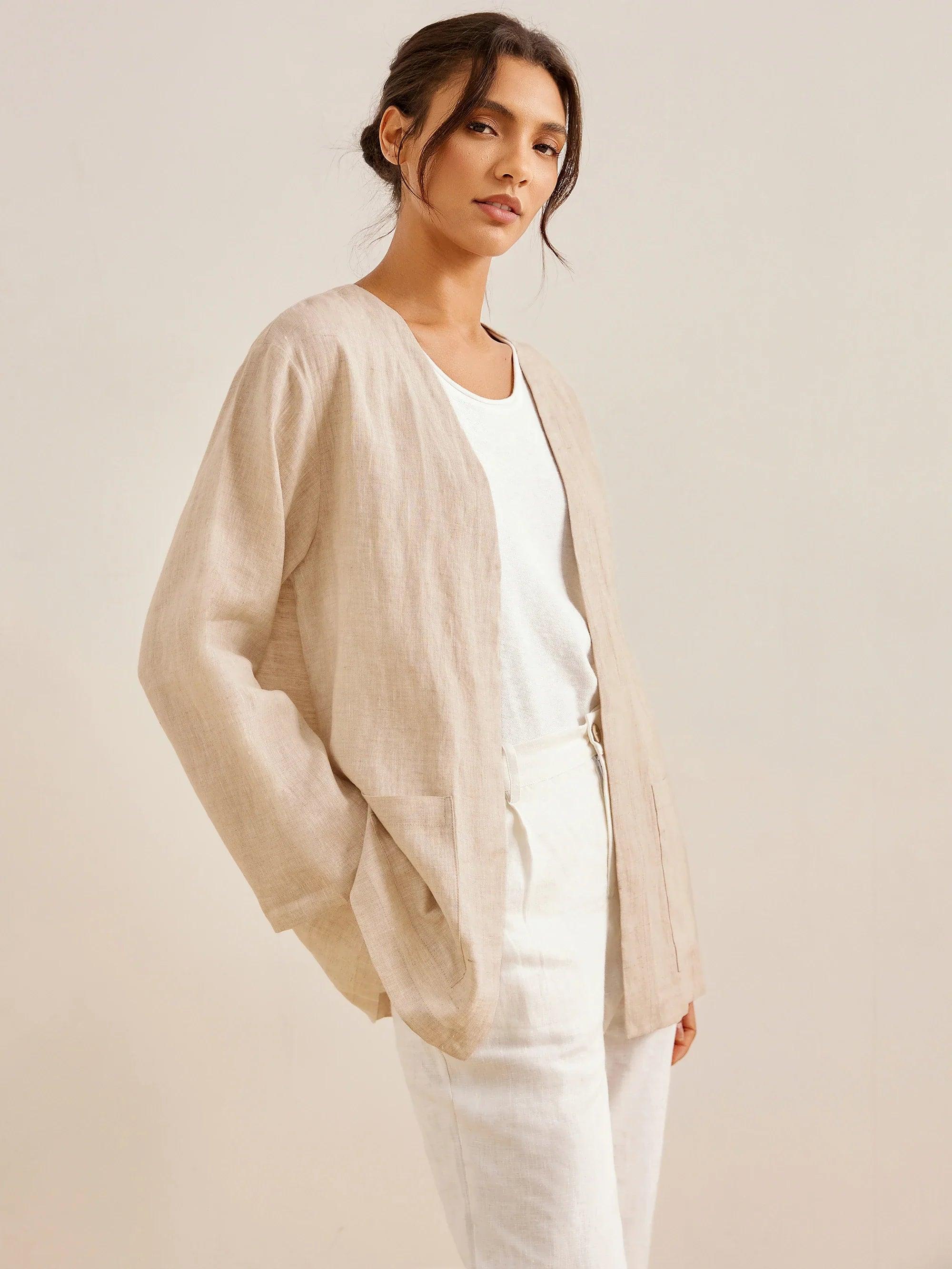 100% Linen Kimono Blazer GREER - TOPS-Linen Jackets