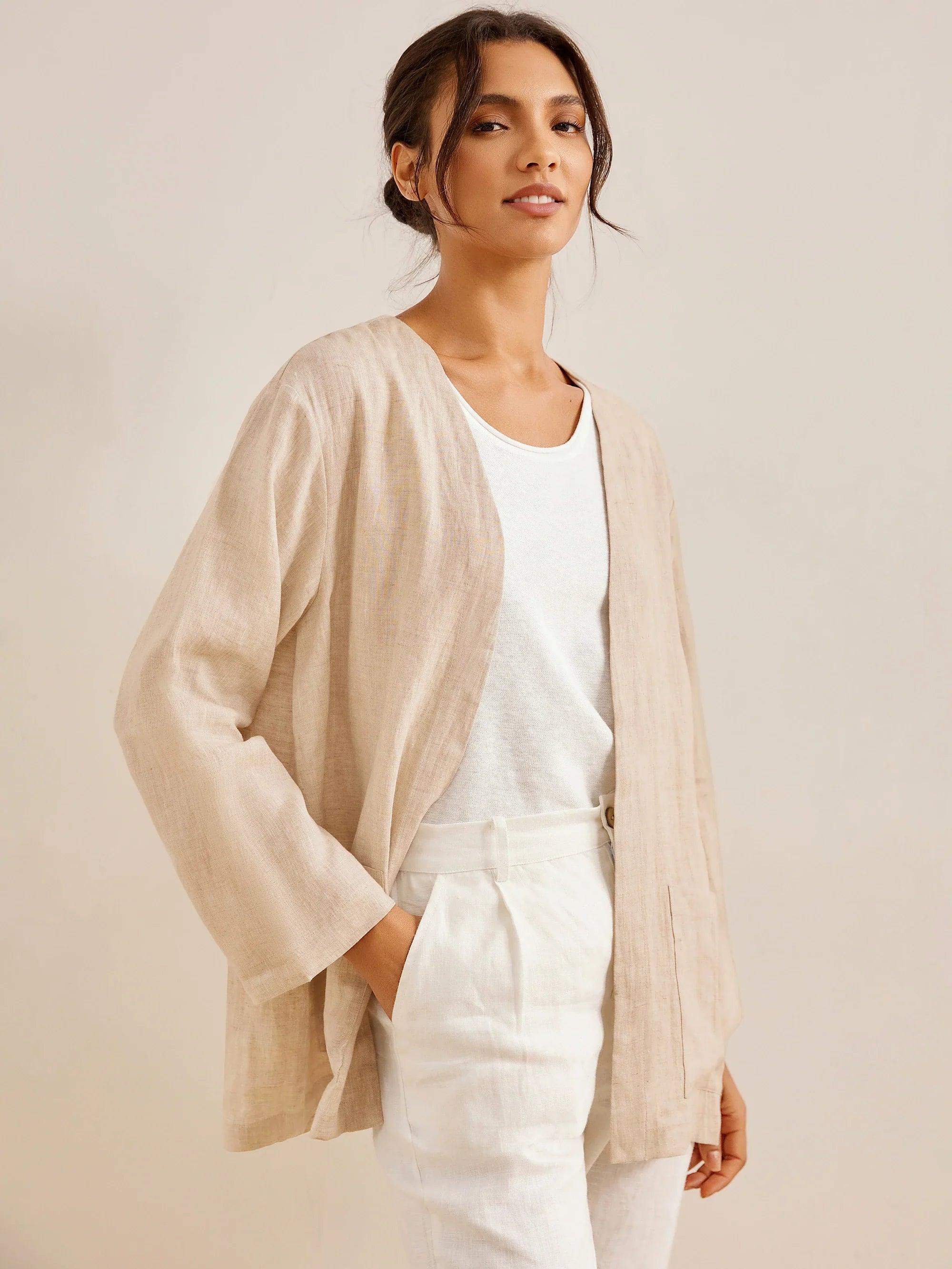 100% Linen Kimono Blazer GREER - TOPS-Linen Jackets