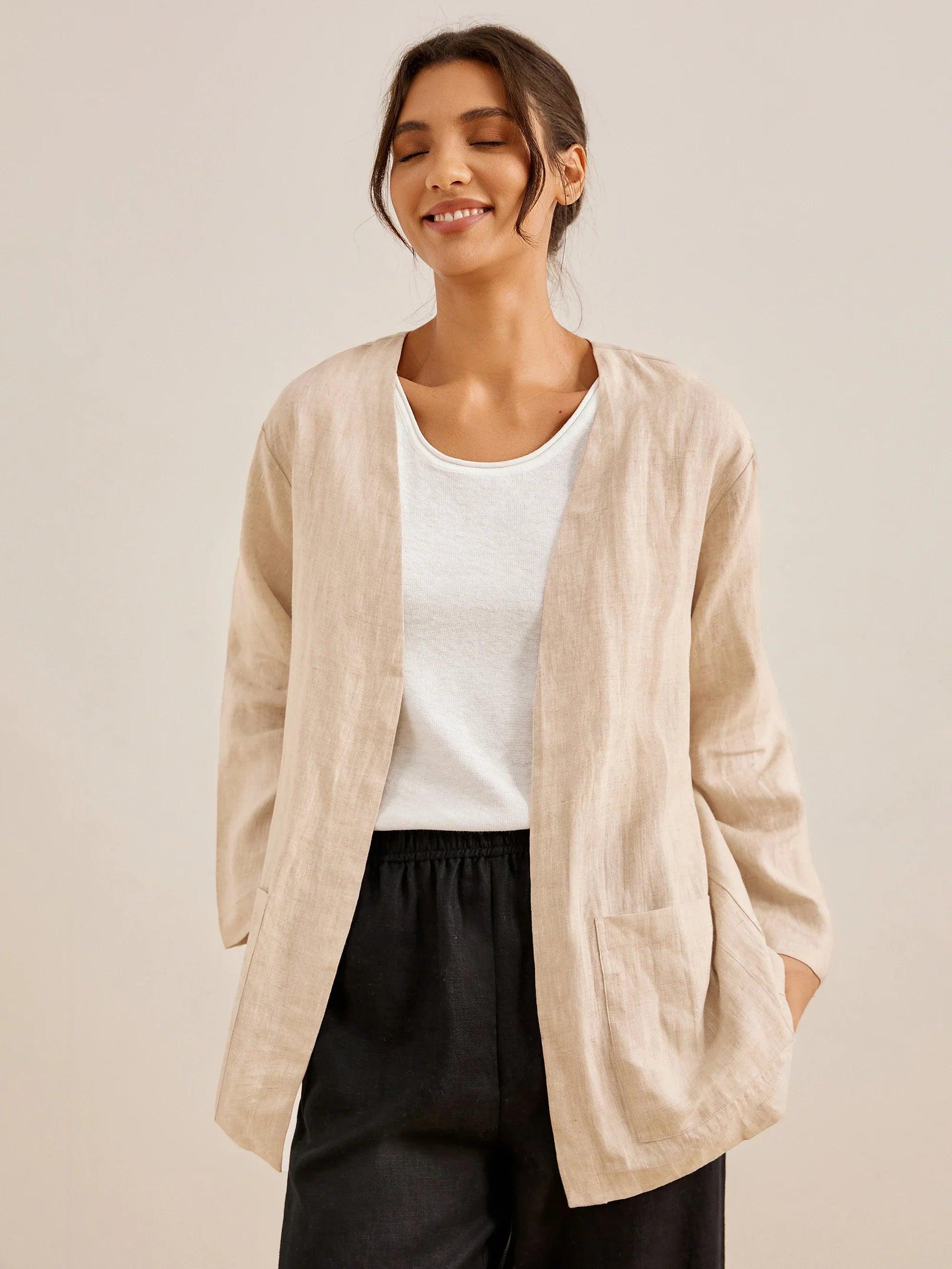 100% Linen Kimono Blazer GREER - TOPS-Linen Jackets