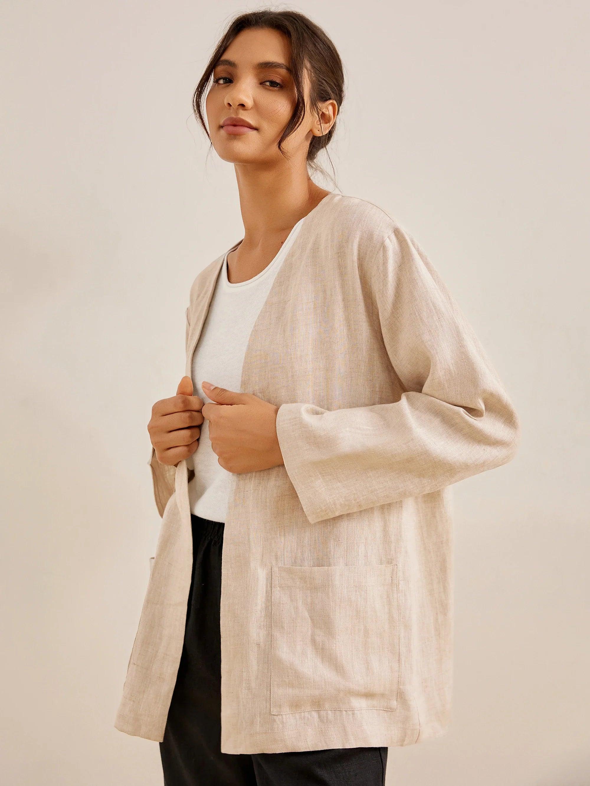 100% Linen Kimono Blazer GREER - TOPS-Linen Jackets