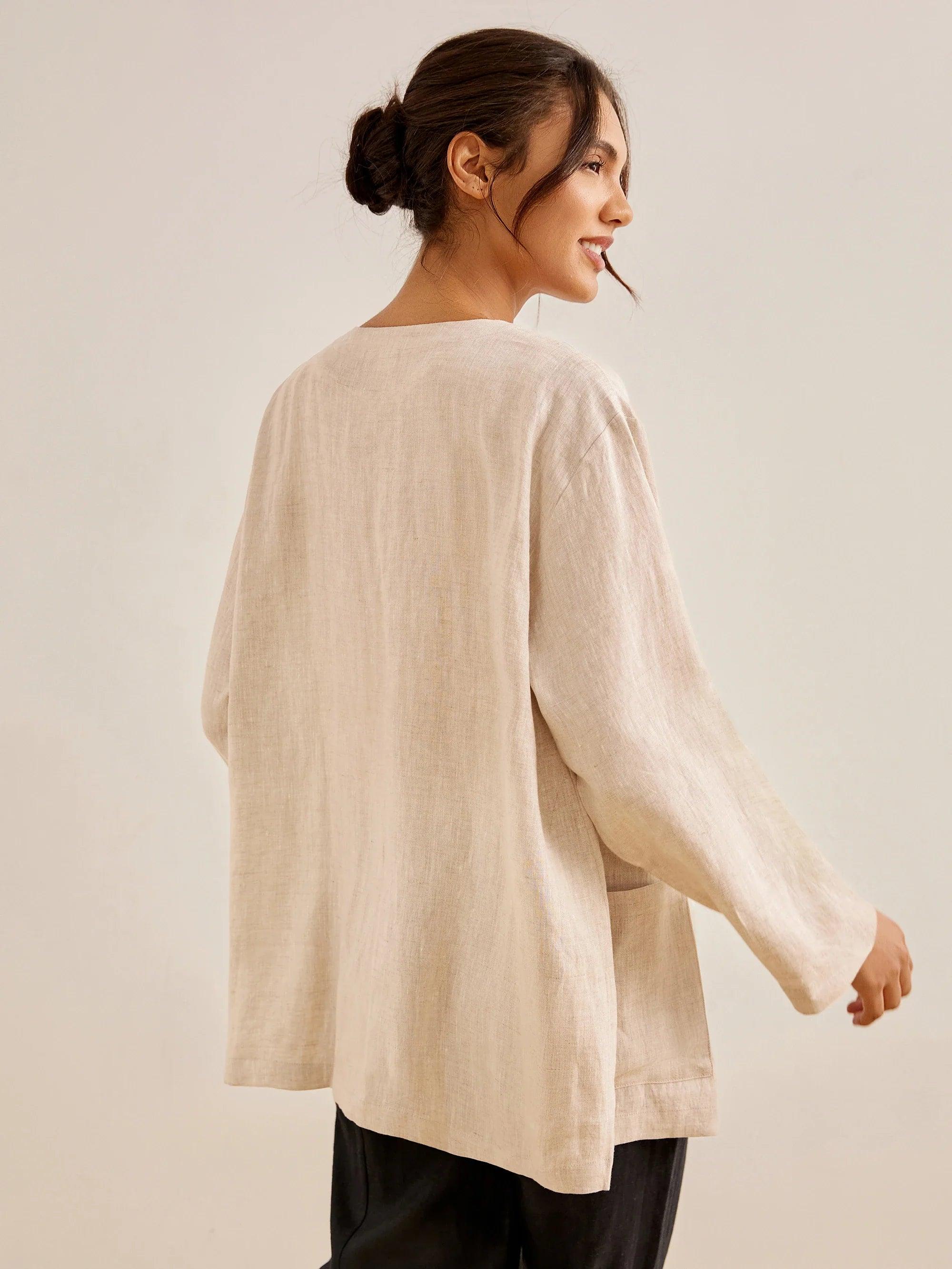 100% Linen Kimono Blazer GREER - TOPS-Linen Jackets