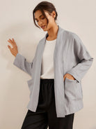 100% Linen Kimono Jacket with Belt ELLA - TOPS-Linen Jackets