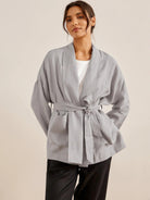 100% Linen Kimono Jacket with Belt ELLA - Cloud Grey / S - TOPS-Linen Jackets