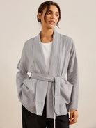 100% Linen Kimono Jacket with Belt ELLA - TOPS-Linen Jackets