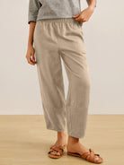 100% Linen Crop Pants RORY - Taupe / XS - BOTTOMS-Linen