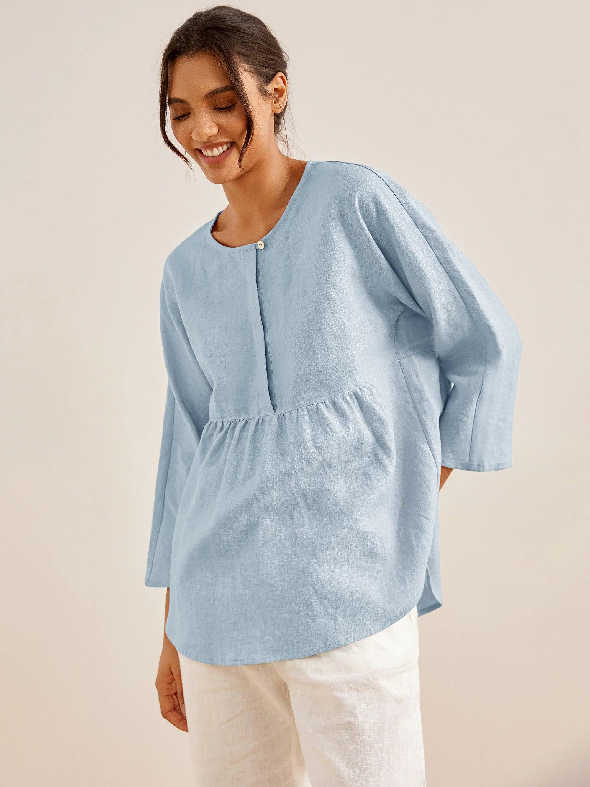 SITKA Linen Long-Sleeved Top - TOPS-Linen Blouses