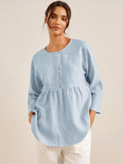 SITKA Linen Long-Sleeved Top - Sky Blue / S - TOPS-Linen Blouses