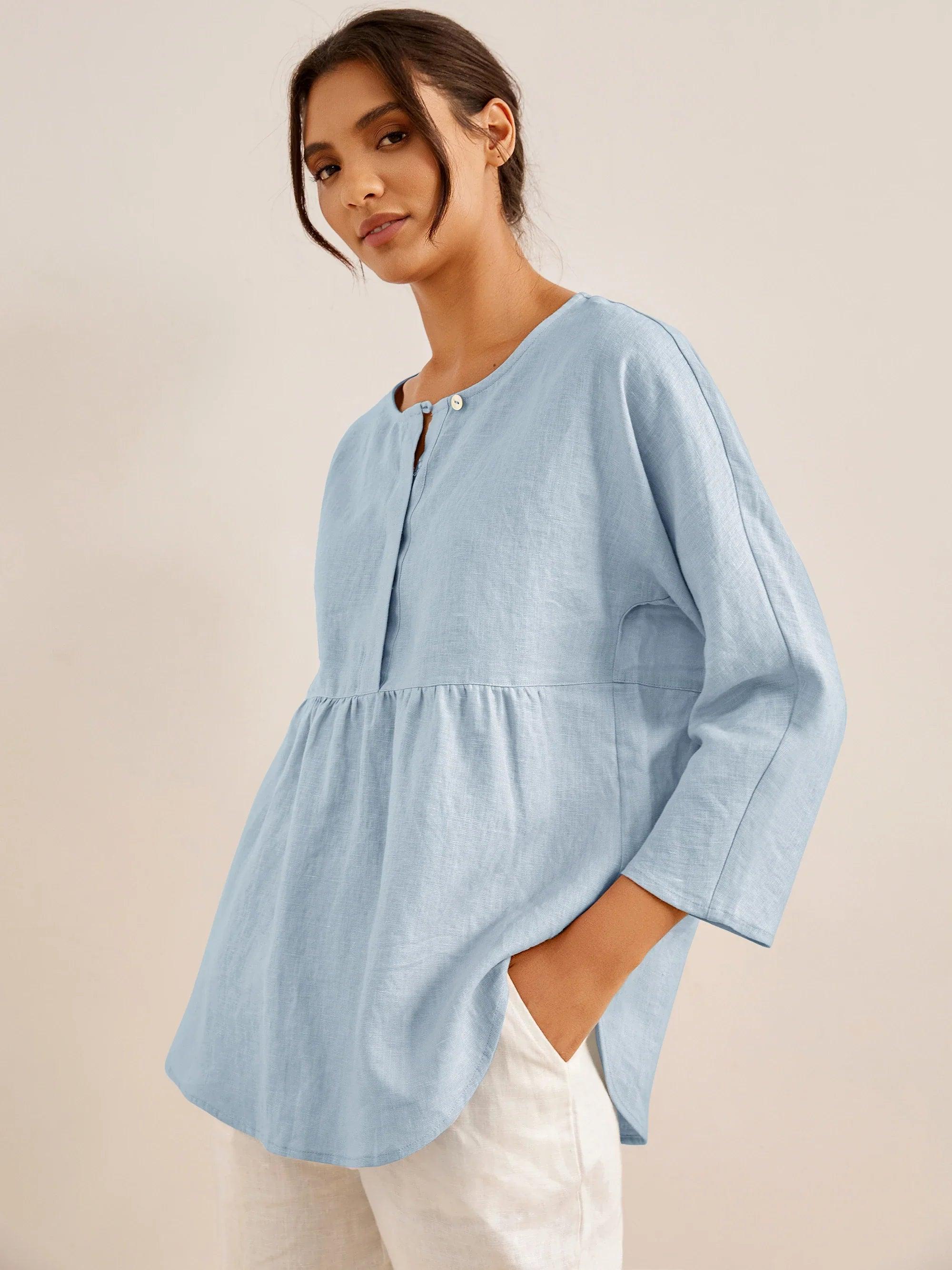 SITKA Linen Long-Sleeved Top - TOPS-Linen Blouses