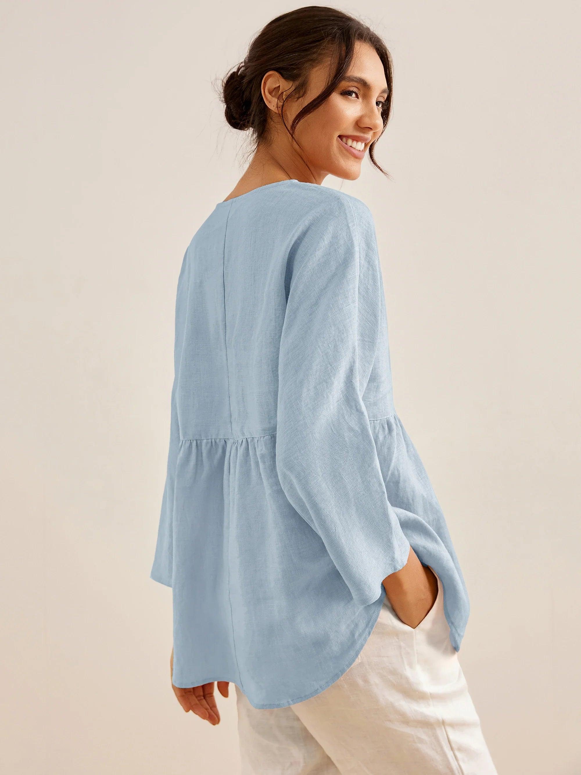 SITKA Linen Long-Sleeved Top - TOPS-Linen Blouses