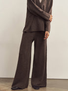 Merino Wool V-Neck Collar Sweater With Elastic Palazzo Pants