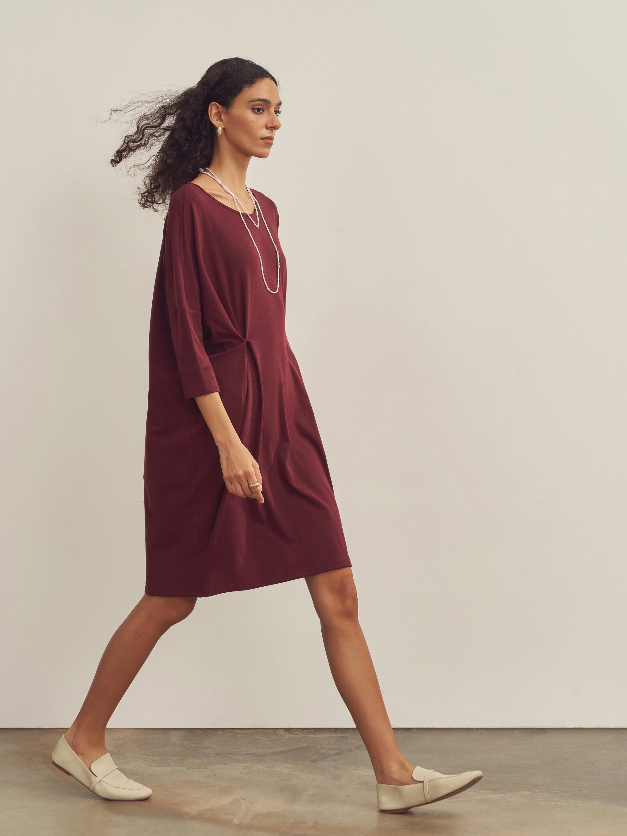 Merino Wool Waist Tuck-Detail Dress