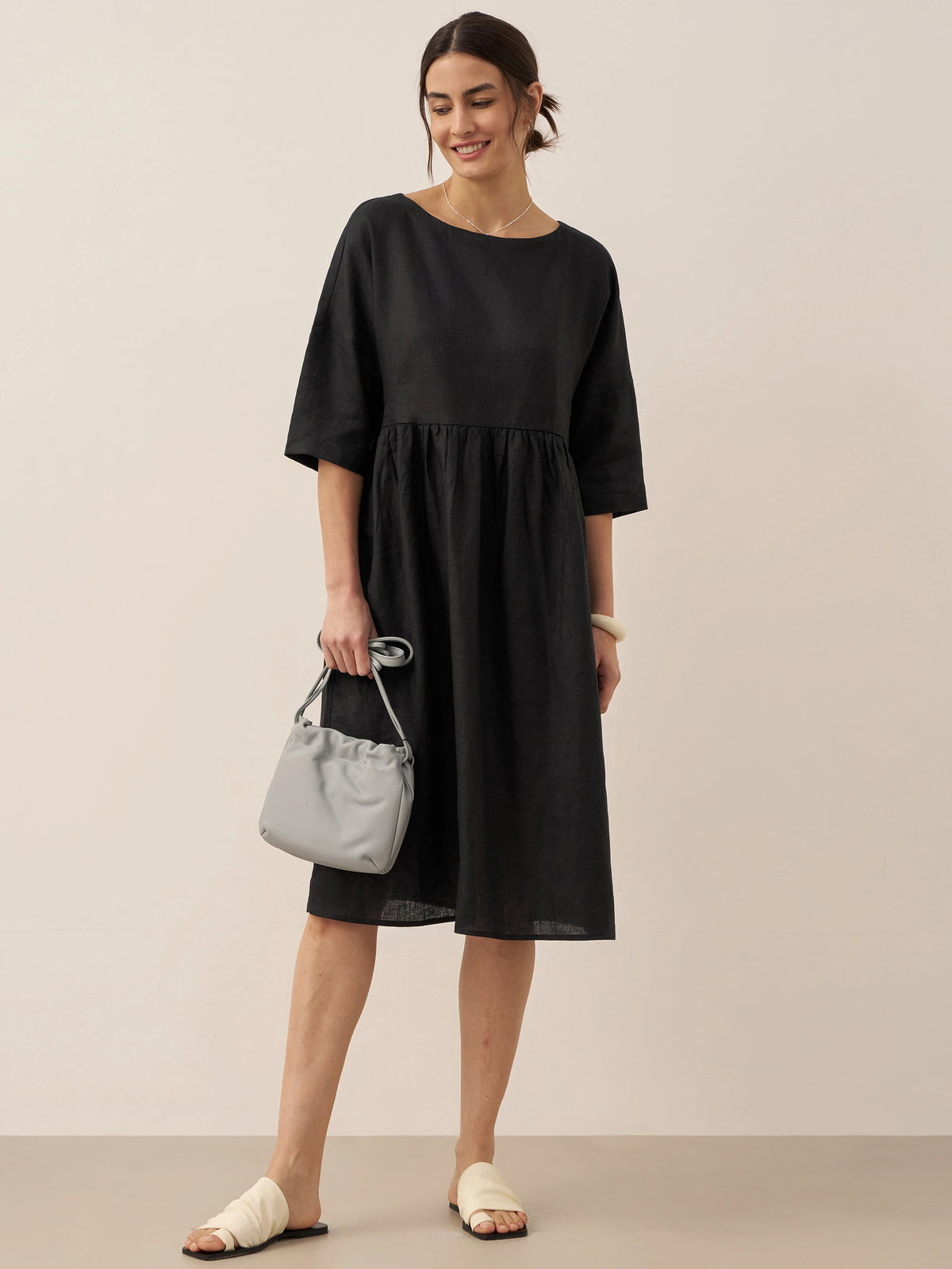 100% Linen A-Line Midi Dress VALENCIA by LINTICO for women