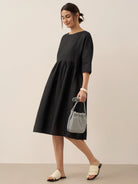 100% Linen A-Line Midi Dress VALENCIA by LINTICO for women