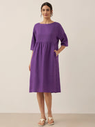 100% Linen A-Line Midi Dress VALENCIA by LINTICO for women