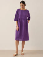 100% Linen A-Line Midi Dress VALENCIA by LINTICO for women
