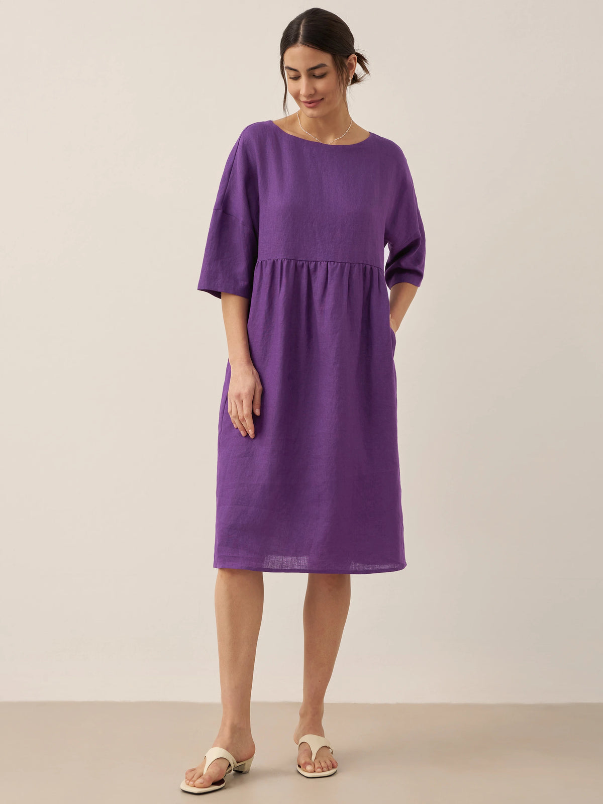 100% Linen A-Line Midi Dress VALENCIA by LINTICO for women