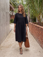 100% Linen A-Line Midi Dress VALENCIA by LINTICO for women
