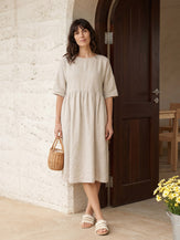 100% Linen A-Line Midi Dress VALENCIA by LINTICO for women