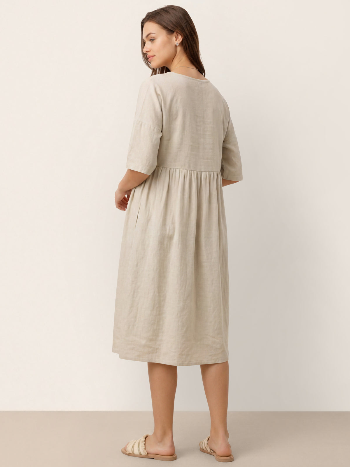 100% Linen A-Line Midi Dress VALENCIA by LINTICO for women