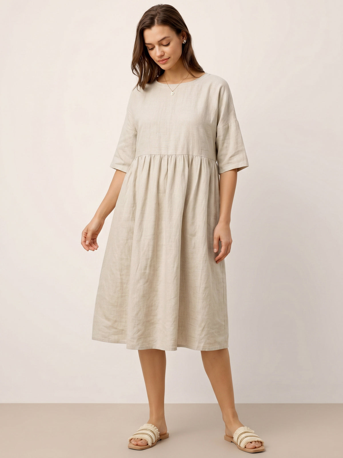 100% Linen A-Line Midi Dress VALENCIA by LINTICO for women
