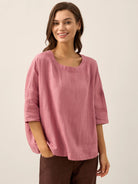 100% Linen Boatneck 3/4 Length Sleeve Top AURORA by LINTICO for women