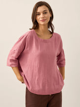 100% Linen Boatneck 3/4 Length Sleeve Top AURORA by LINTICO for women