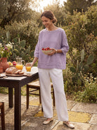 100% Linen Boatneck 3/4 Length Sleeve Top AURORA by LINTICO for women