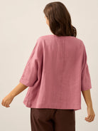100% Linen Boatneck 3/4 Length Sleeve Top AURORA by LINTICO for women
