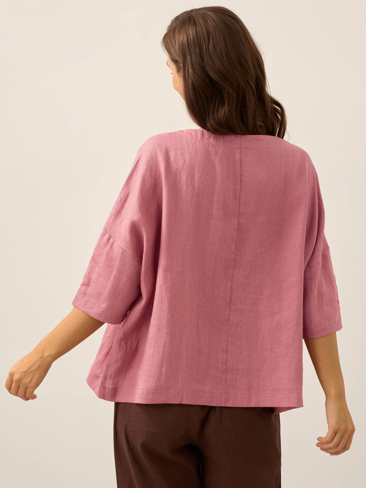 100% Linen Boatneck 3/4 Length Sleeve Top AURORA by LINTICO for women