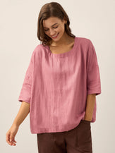 100% Linen Boatneck 3/4 Length Sleeve Top AURORA by LINTICO for women