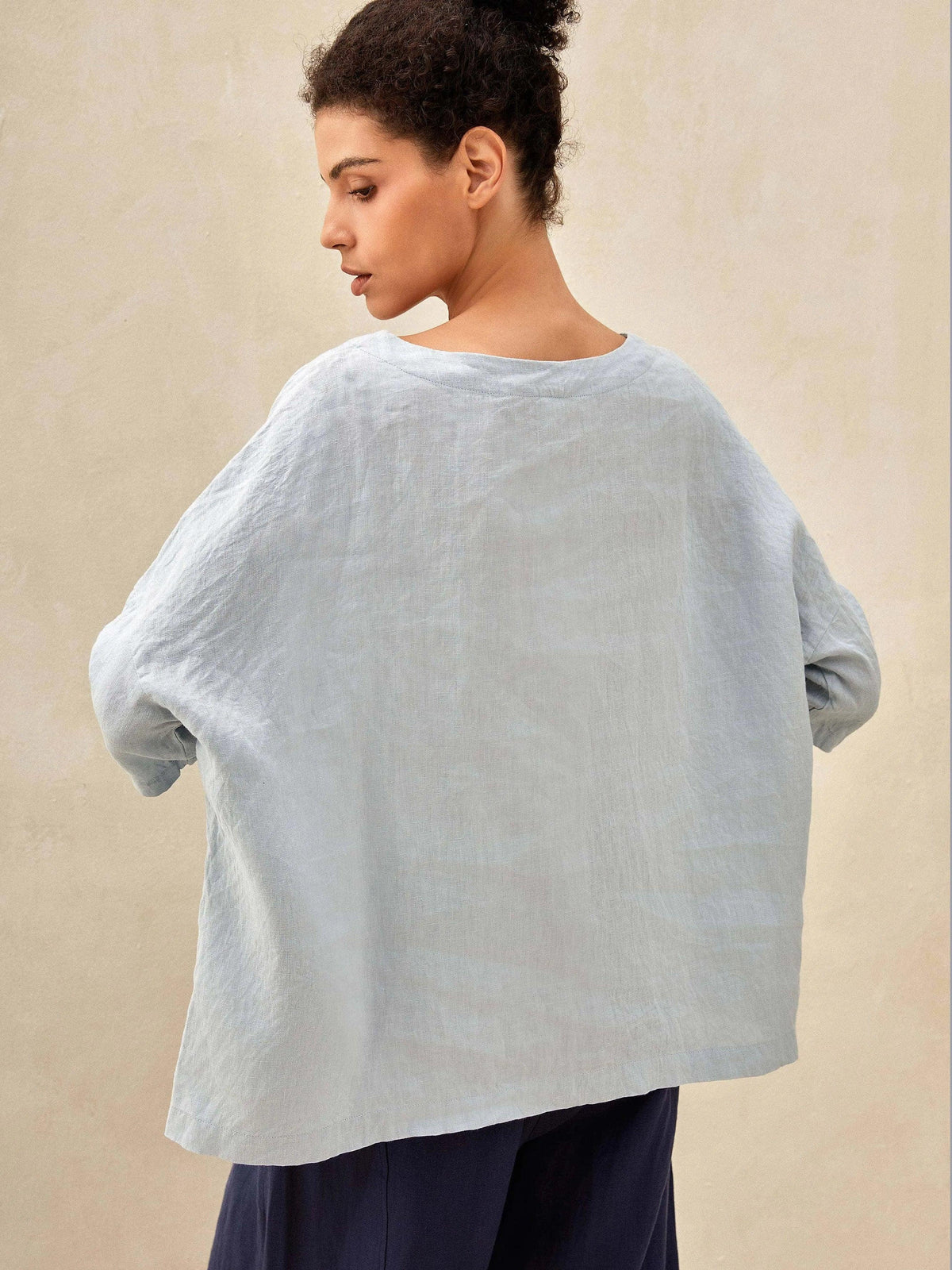 AURORA 100% Linen Boatneck 3/4 Length Sleeve Top - TOPS-Linen Blouses