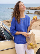 100% Linen Boatneck 3/4 Length Sleeve Top AURORA by LINTICO for women