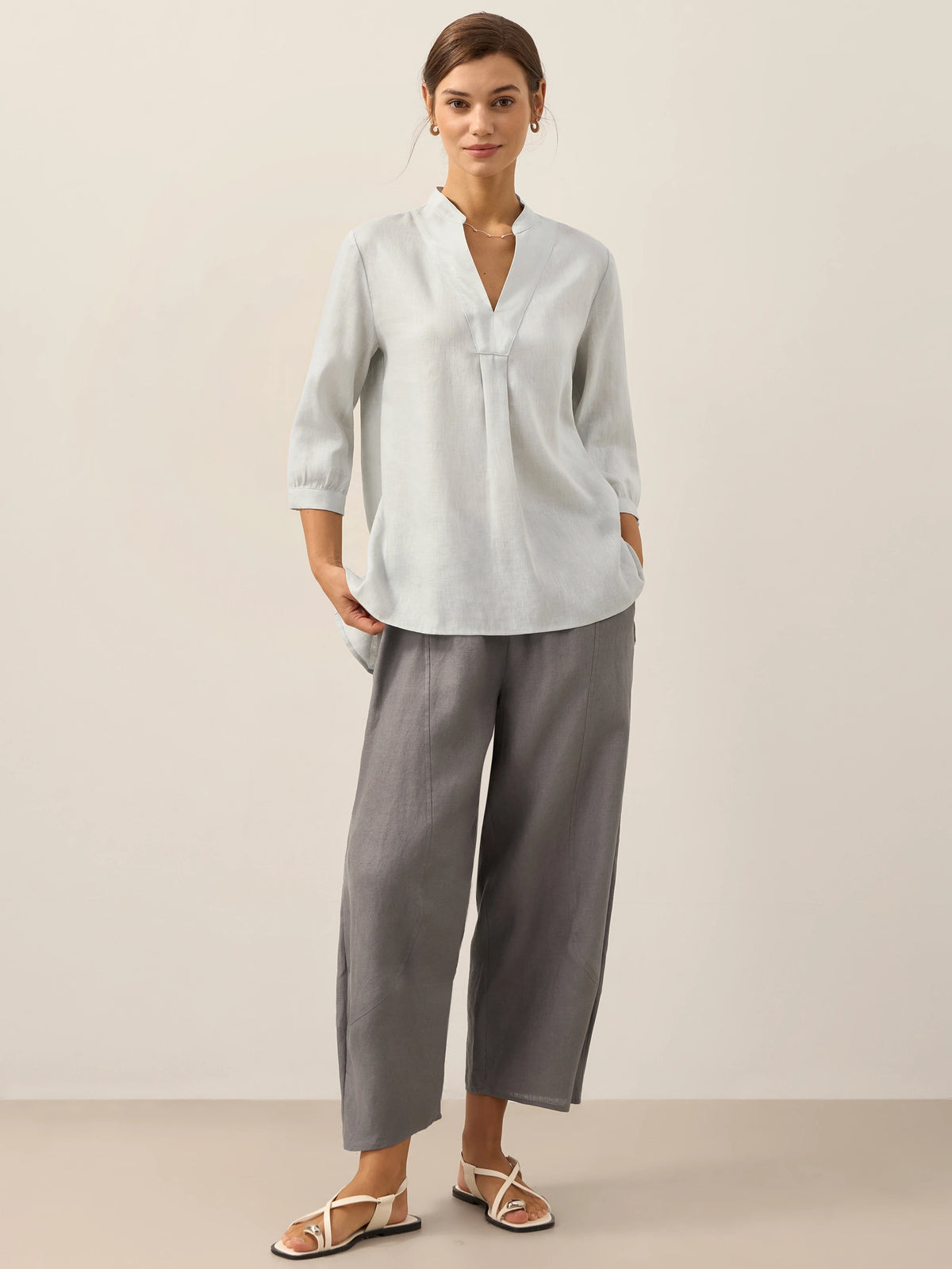 Pantalon cheville femme ZOE 100% lin, coupe classique, de LINTICO