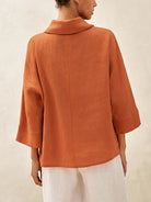 Linen-Cotton Dropped Collar Long-Sleeve Top TRISTAN by LINTICO for women
