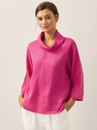 Linen-Cotton Dropped Collar Long-Sleeve Top TRISTAN by LINTICO for women