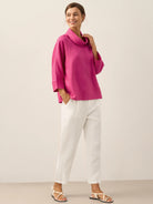 Linen-Cotton Dropped Collar Long-Sleeve Top TRISTAN by LINTICO for women